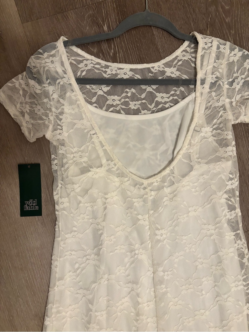 wild fable size S White Lace Maxi Dress with Short Sleeves - Picture 5 of 7
